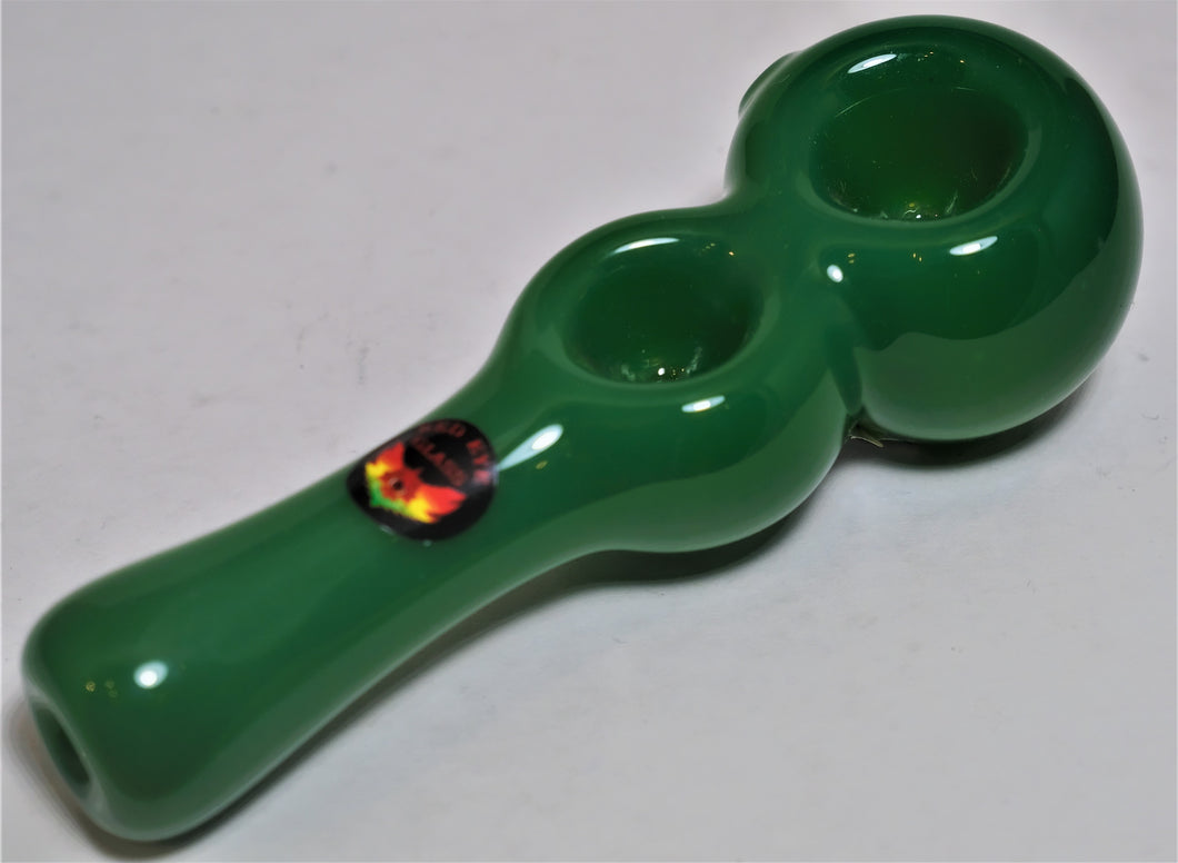 Red Eye Glass Green Double bowl Pipe